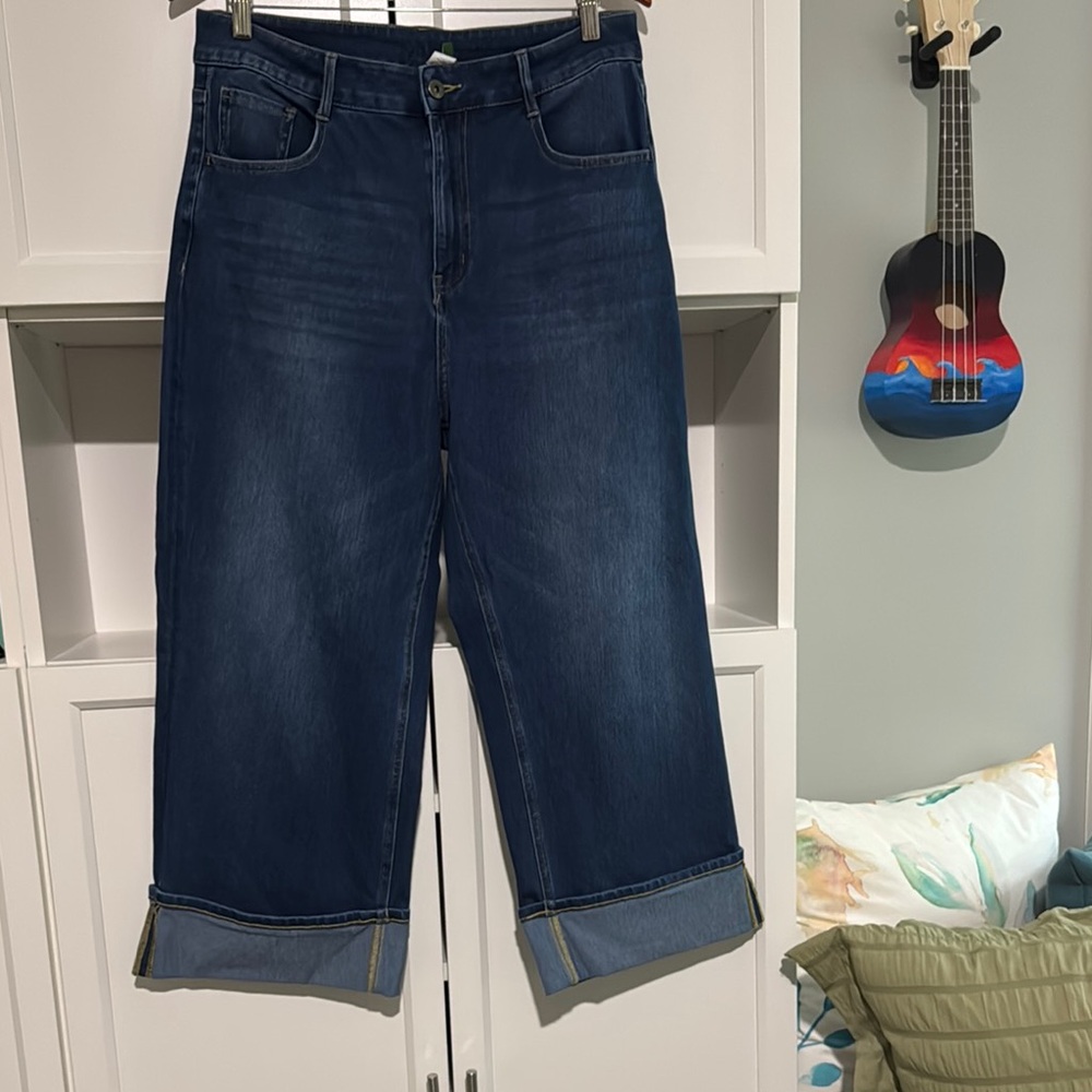 HALARA Blue Cropped Ankle Jeans with High-Rise Waist